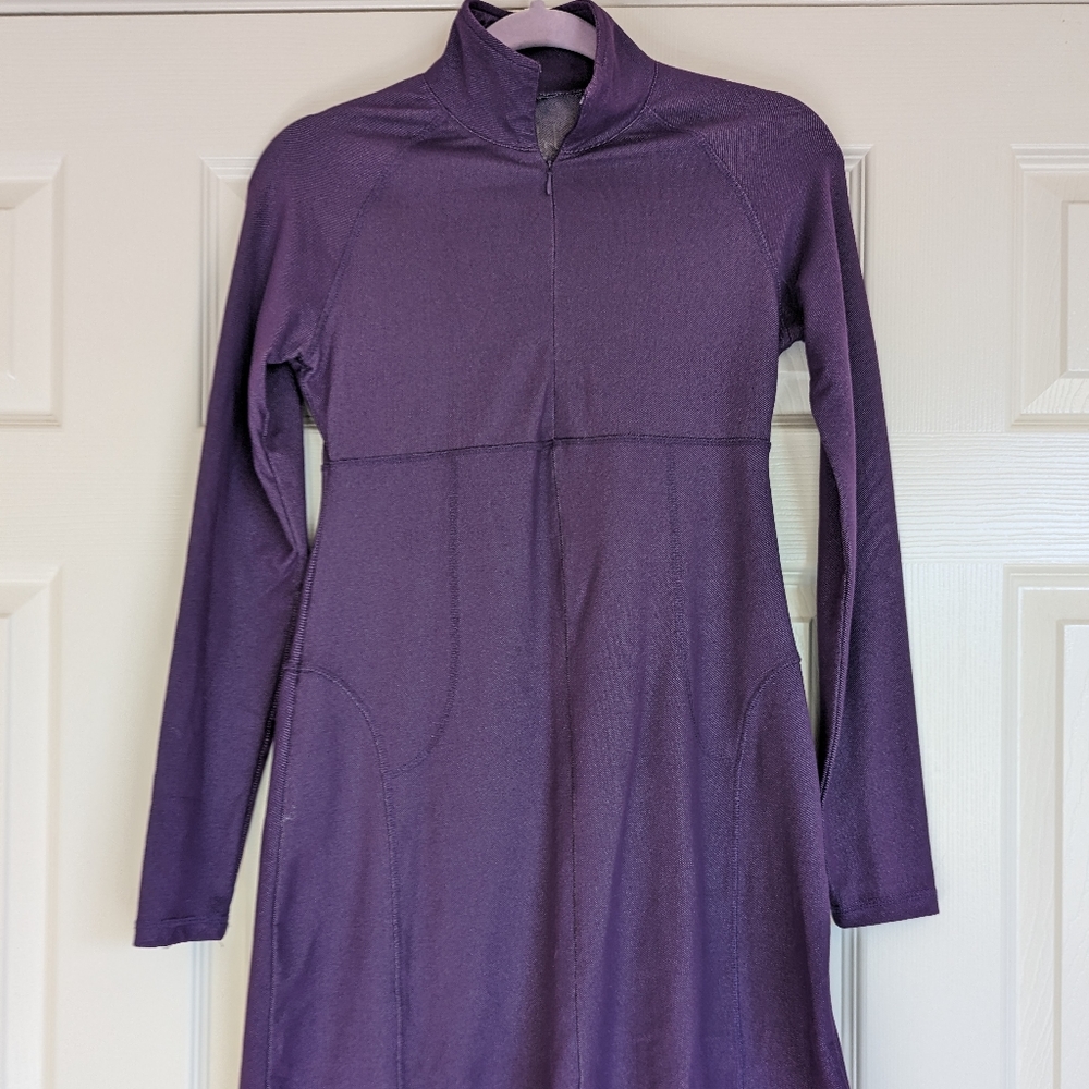 Lola Yoga Dress Womens XS Purple Long Sleeve Tunic Knee Length Zip Neck